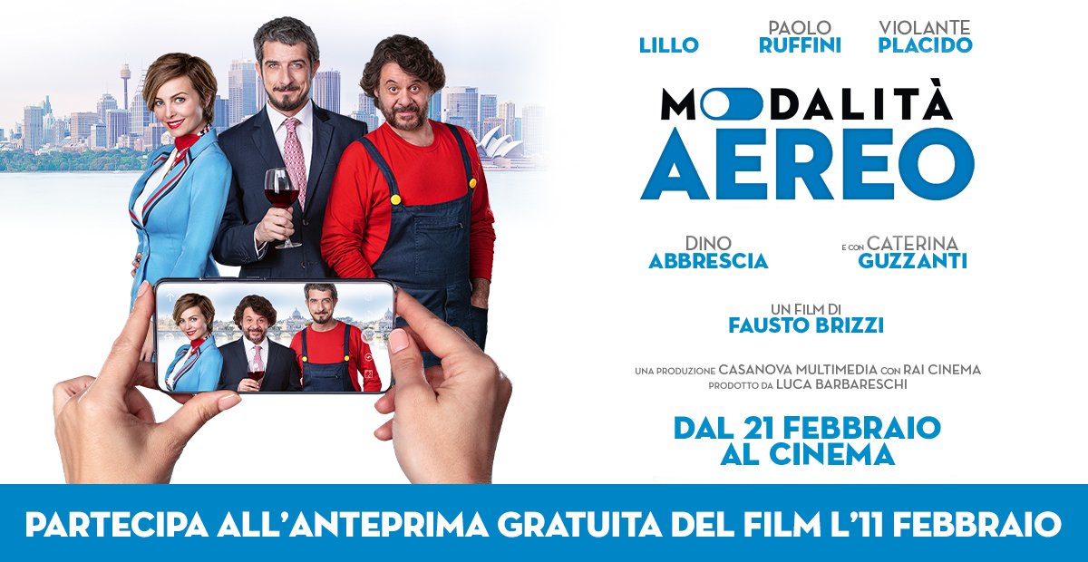 FerreroCinemas's tweet photo. PARTECIPA ALL’ANTEPRIMA GRATUITA DI MODALITÀ AEREO DELL’11 FEBBRAIO !!

Vai su https://t.co/IbUDgGlRAH, scegli il cinema che preferisci e scarica il voucher valido per due persone.

Solo al Cinema Adriano e Cineplex Pontedera.

#ModalitaAereoIlFilm
#ferrerocinemas https://t.co/HI5oAUSQ1J