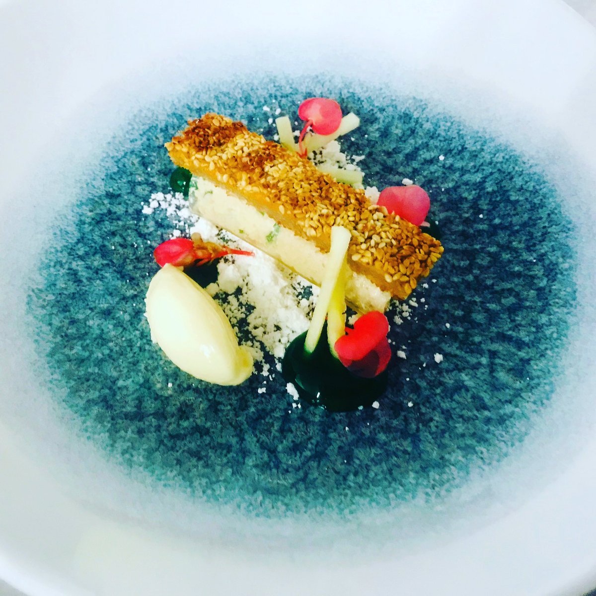 ArmathwaiteChef's tweet photo. Crab cannelloni, apple ketchup, crab toast, horseradish ice cream @steele_simon @Caterite_Food @NeilStuartHogg1 @armathwaitehall @LDHotels @pobhotels https://t.co/2WEv20iley