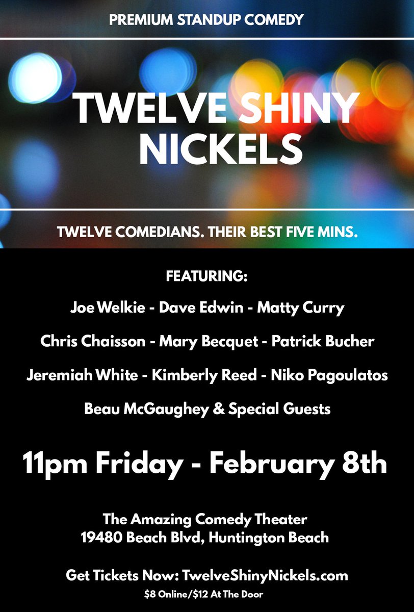 Twelve Shiny Nickels returns this Friday at 11pm. 
Info &amp; Tickets here: amazingcomedytheater.com/twelve-shiny-n…