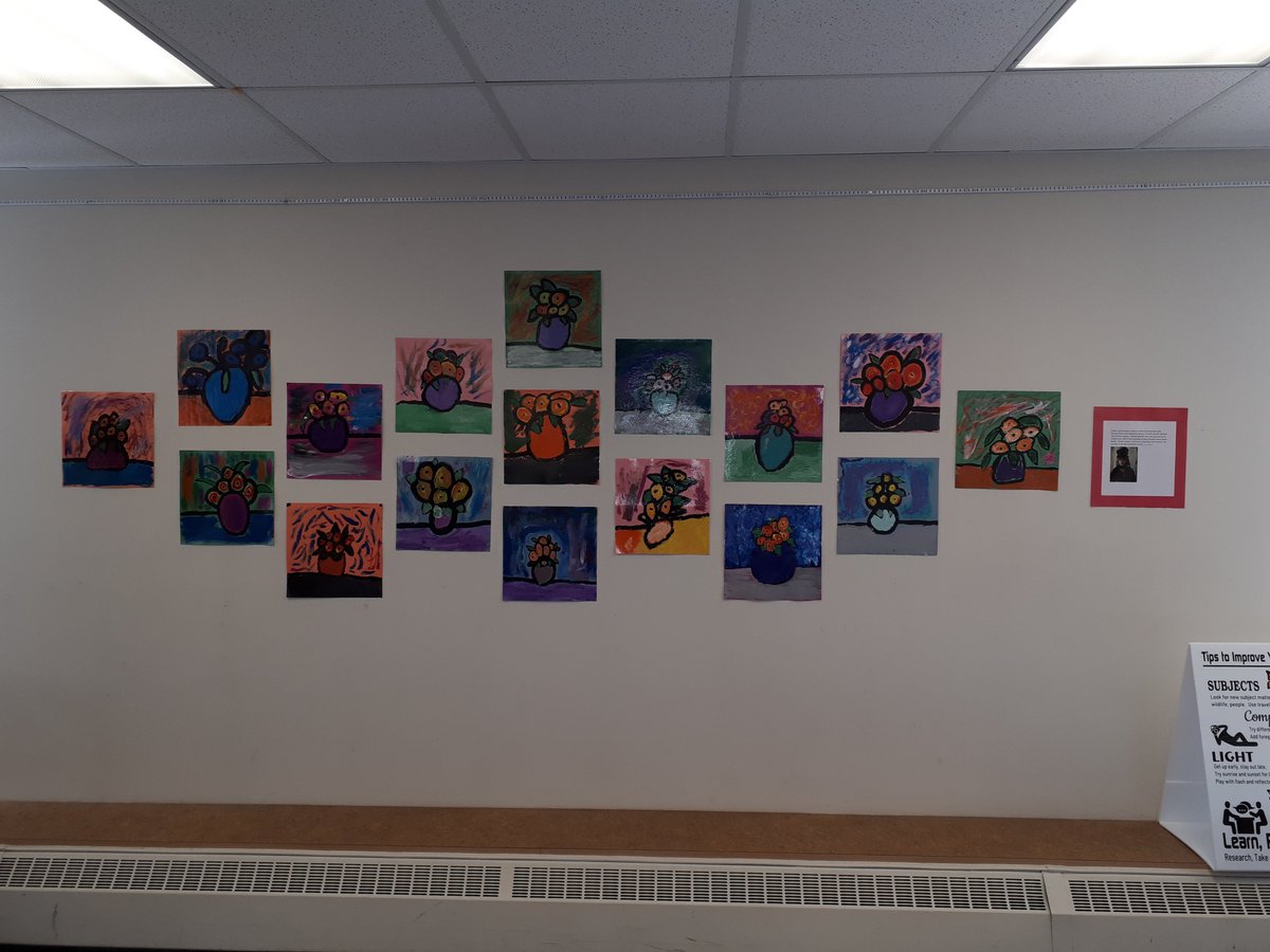SundreLibrary's tweet image. We&apos;re thrilled to have artwork from Mrs. Jackson&apos;s Grade 4 class #RiverValleySchool on display. Amazing artists! come in and take a look!