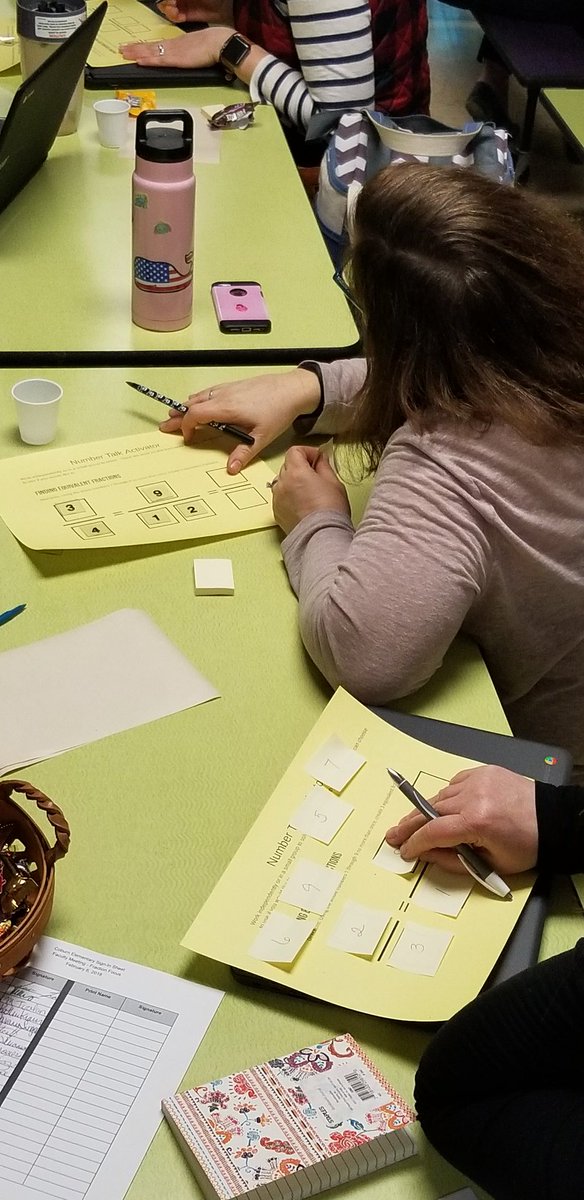 wspscoburn's tweet photo. Teachers @wspscoburn work with fractions during a faculty meeting today. They planned number talks with their colleagues to use in the classroom with students.  #mathematicalrigor https://t.co/LZy6BcT9Rb