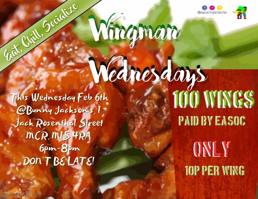EasocManchester's tweet photo. Join us today at Bunny Jackson’s for another Wingman Wednesday https://t.co/uYOlIwQcuI