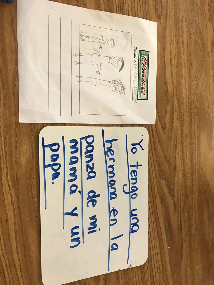 wildwhetstone's tweet photo. Differentiation Alert: Here is a kindergarten student who is a Spanish native speaker and dictated a longer sentence that relates to his familia. #writingprompt #spanishlearning #worldlanguage #finemotorskills   #smallgroupinstruction #familylesson https://t.co/OUaTeiNpyp