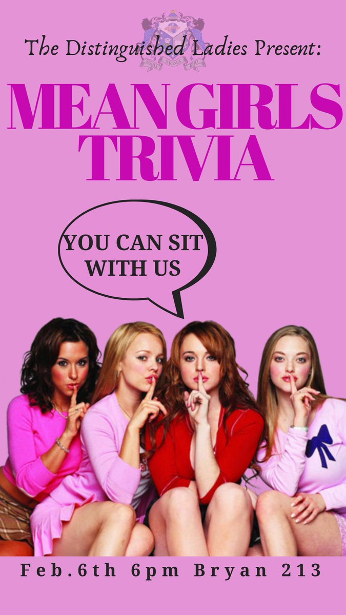 Did you hear that SigSig’s Rush continues tonight? That’s so FETCH! Come play some mean girls trivia, and get to know the sister of Sigma Sigma Rho! 
*reminder you must attend 1 informational and 2 social events to be considered for a bid* 💙💕 #uncg20 #uncg21 #uncg22