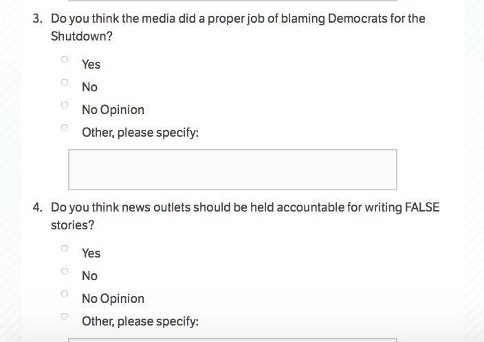 Nice leading questions lol. I'm surprised "Do you believe Obama is still beating his wife?" isn't on there. The survey can be seen in its full idiotic glory here:  https://action.donaldjtrump.com/sotu-prep-survey