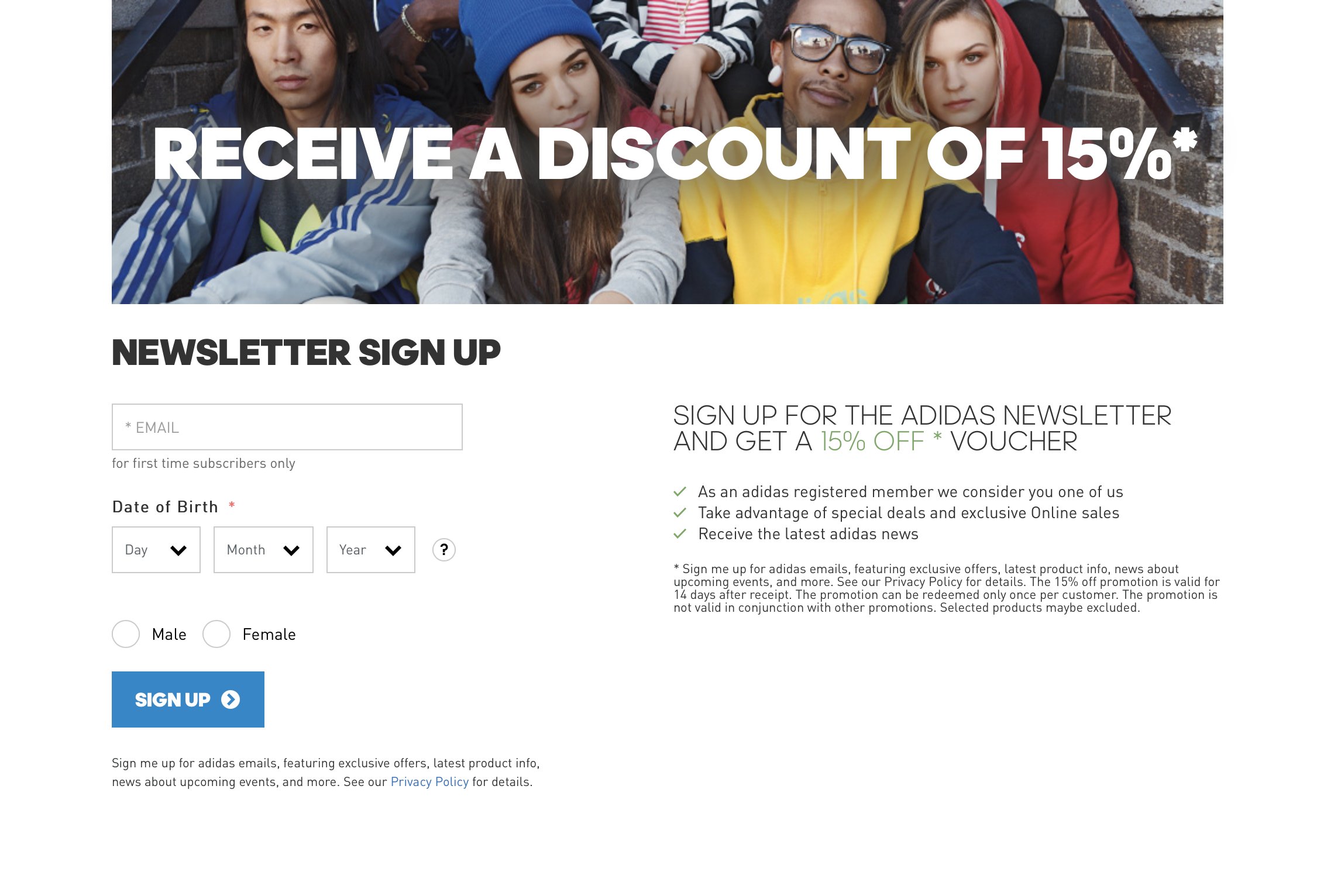 adidas alerts on Twitter: "Get 15% off February New Arrivals on #adidas US  by signing up for the adidas Newsletter. SIGN UP https://t.co/Jgb1a0fa1Q  https://t.co/3mZRaKWdyr" / Twitter