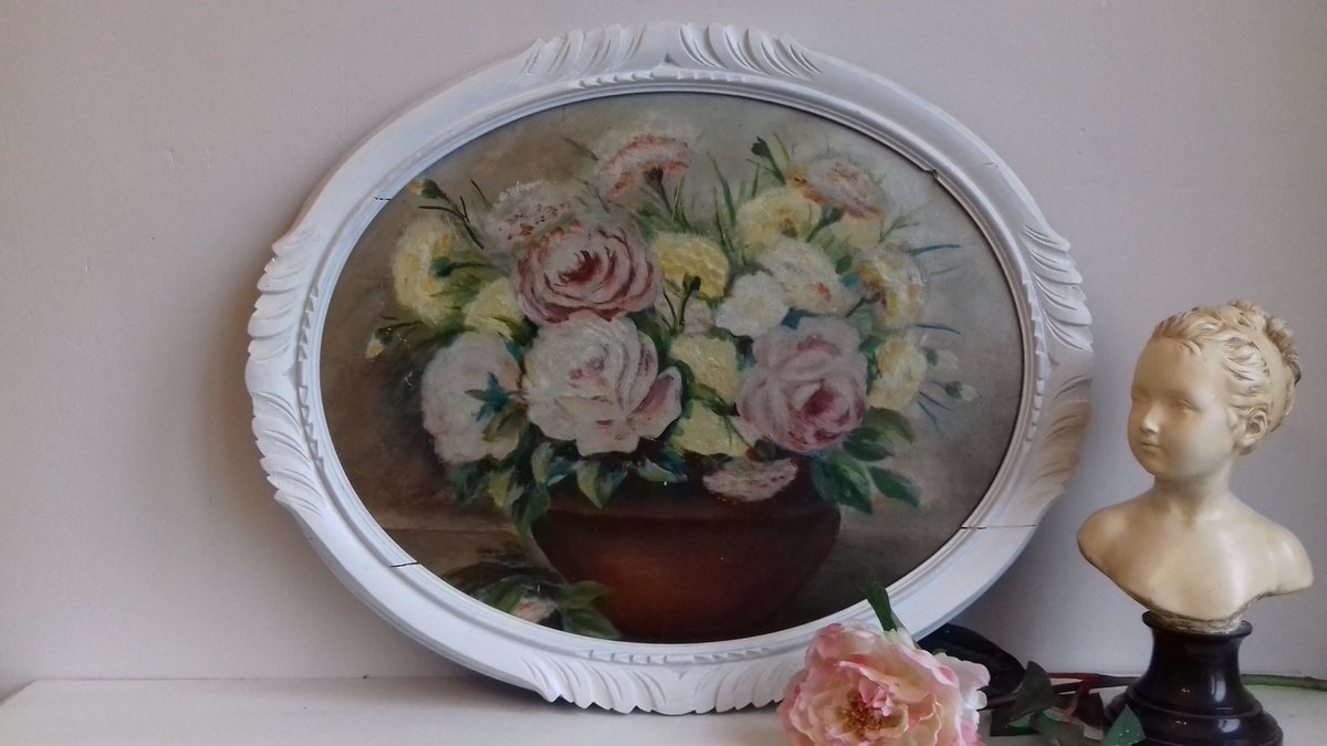 French original framed oil on hardboard floral arrangement, 1920 etsy.me/2DiFSmi #flowersoilpainting #flowerspainting #floraloilpainting #originalpainting #paintingoncanvas #frenchartpainting #homedecorpainting #frenchhomedecor###steellifepainting