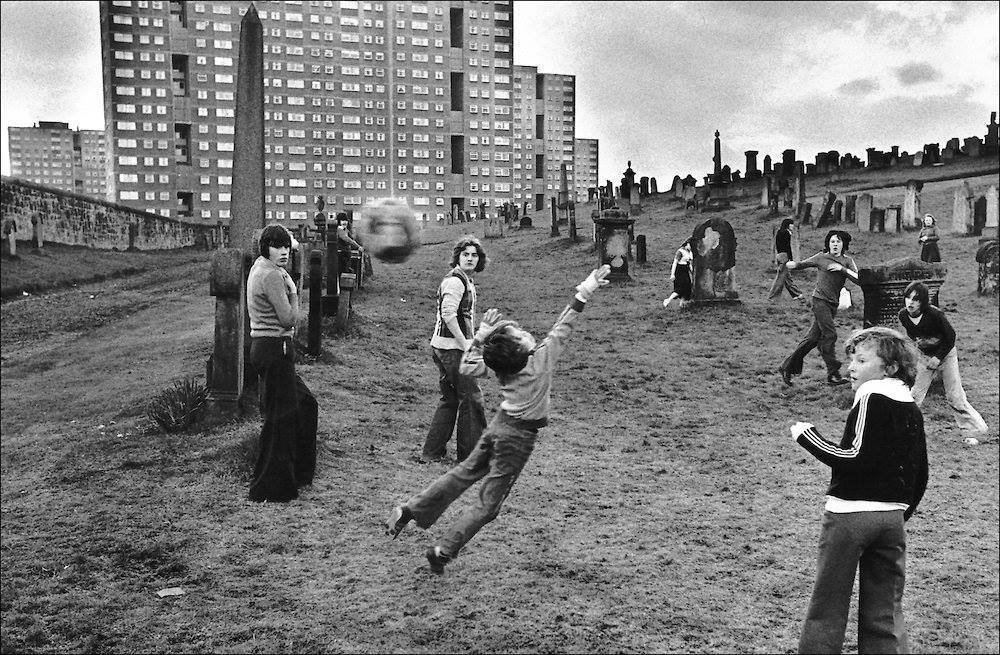 John Sturrock, Boys playing football, Sighthill Cemetery, Glasgow, 1976