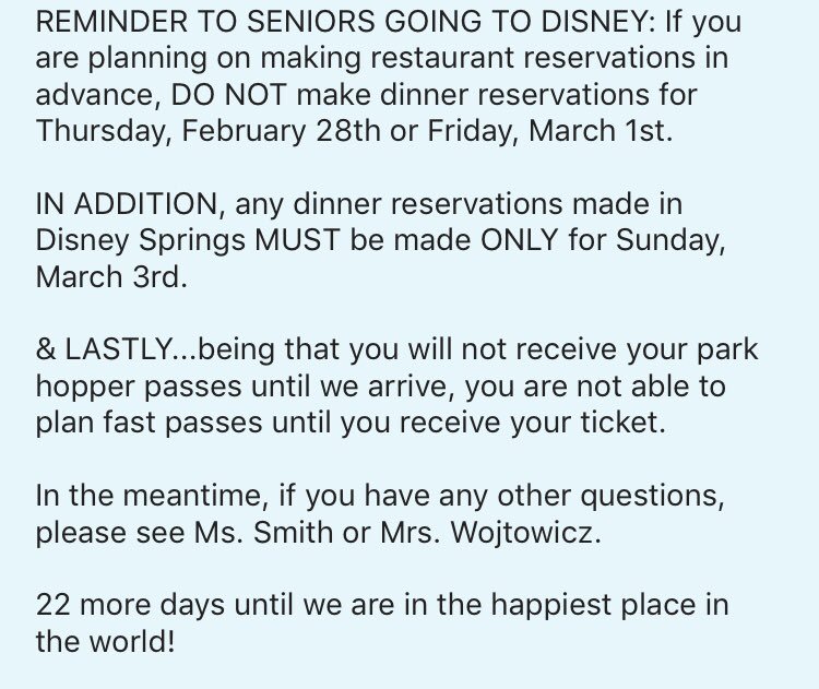 2019Rhs's tweet photo. Important Disney info!! We are about three weeks away!! https://t.co/QYql9PPoko