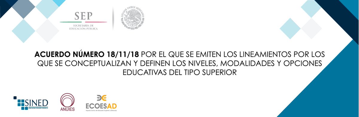 Los invitamos a leer este documento que tiene por objeto conceptualizar y definir los niveles, modalidades y opciones educativas de la educación superior en nuestro país. 
Publicado en el <a href="/DOF_SEGOB/">Diario Oficial DOF</a> el 27 de noviembre de 2018.  
goo.gl/SYNs5M