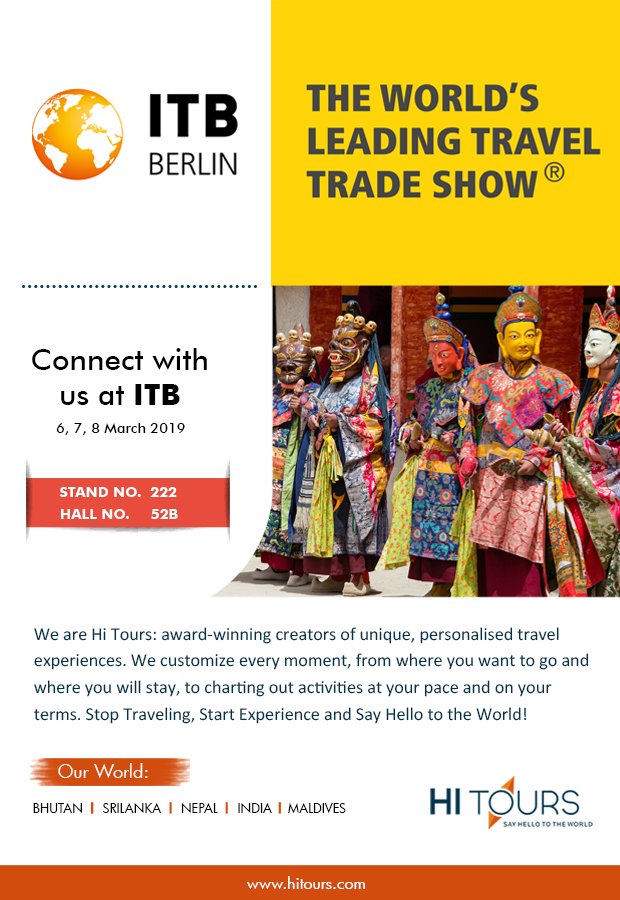 hitours's tweet photo. Connect with us at ITB Berlin.
Hi Tours, Stand No 222, Hall No 52B
Book an appointment now: https://t.co/TwvOSib8Tr
.
.
.
#itbberlin #itbberlin2019 #hitours #dmcindia #dmcsrilanka #touroperator #travelagency #travel #inboundtouroperator #bhutan #srilanka #india #maldives #nepal https://t.co/tIQz8S57fM