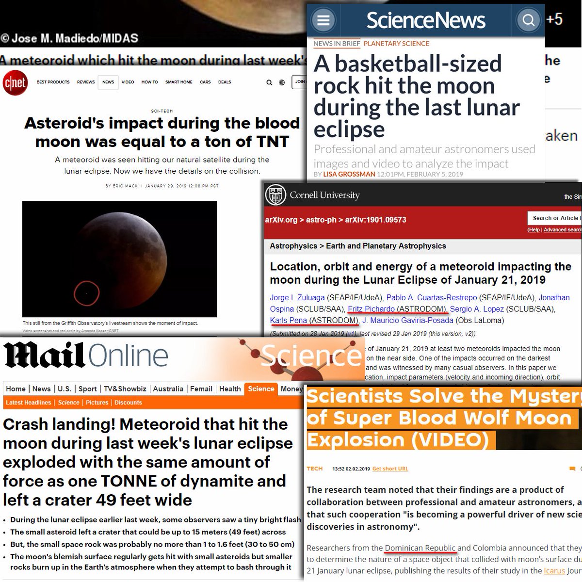astrodom1's tweet photo. Astrodom y #RepublicaDominicana en las noticias científicas Mundiales.
Nos sentimos muy orgullosos de que medios de comunicación de nivel mundial se hagan eco del paper cientifico en el participamos sobre el #eclipseimpact en la #luna durante el #eclipselunartotal. https://t.co/QavTflCdl7