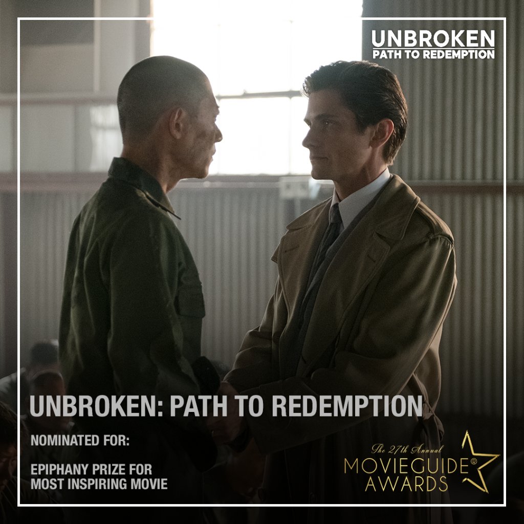 Congrats to the <a href="/UnbrokenFilm/">Unbroken</a> team for their Epiphany Prize for Most Inspiring Movie nomination at this year's <a href="/movieguide/">Movieguide®</a> Awards, airing later this month on the <a href="/hallmarkchannel/">Hallmark Channel</a> #UnbrokenFilm