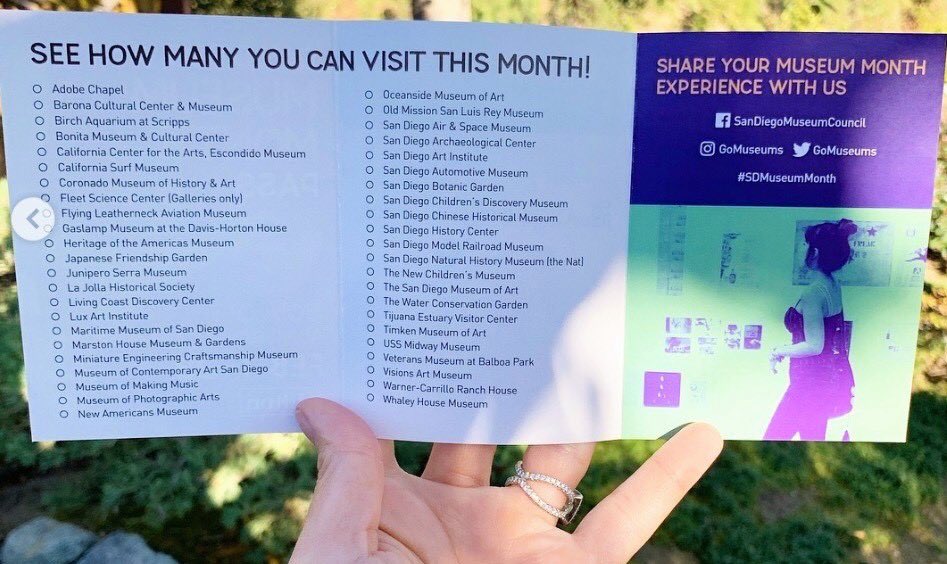 TheCCAE's tweet photo. Pick up your Museum Month discount pass to enjoy 50% off the cost of admission at more than 40 San Diego Museum Council member museums.
Click the link in our bio to find out where you can get your free pass! Also, follow @gomuseums for more info!
#TheCCAE #CenterMuseum #Museums https://t.co/KkBTUVDO1f