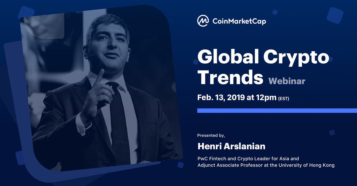 CoinMarketCap's tweet photo. ✨First-ever✨ #CoinMarketCap #webinar on Global Crypto Trends by @henriarslanian, crypto leader at PwC! 🤓 Start #2019 understanding what individuals and companies around the world are planning to do with #crypto + #blockchain ⛓ Sign up here: https://t.co/7aqZ3yT6VY https://t.co/bLpgtOQkhM
