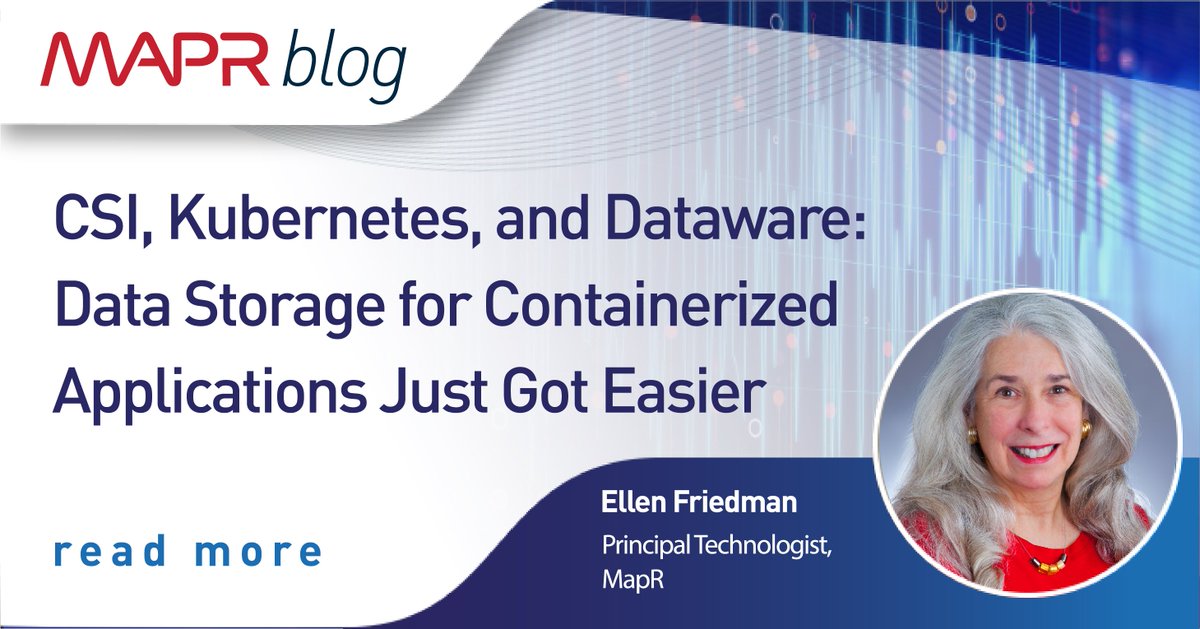 alanfischer85's tweet image. Kubernetes + the MapR Data Platform, with the help of CSI (Container Storage Interface), really does make life in development and in production better!

MapR&apos;s @Ellen_Friedman shows you how: bit.ly/2UF1IHU #kubernetes #containers #dataware @mapr