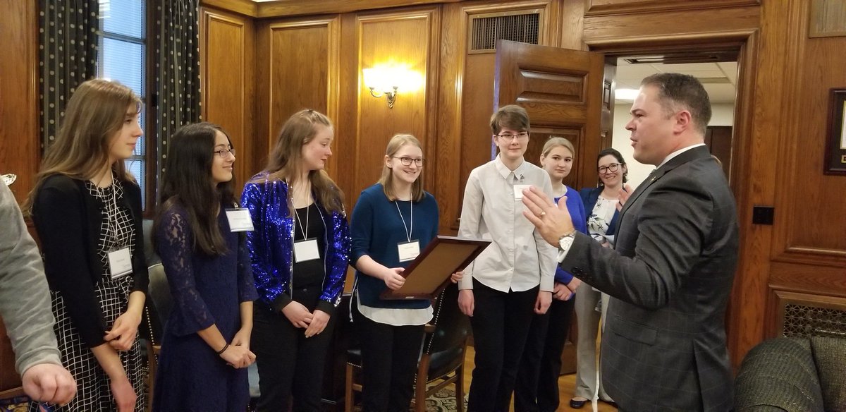 SHSofMo's tweet photo. Today #SHSMO staff are at the Missouri State Capitol to help recognize @nhdmo students and show off some of their award-winning projects. Stop by and say hello! #Missouri #ShowMe #LearnMOHistory #ShowMeHistory #NHDMO #NHD #History #HistoryInTheMaking #JeffCityMO #JCMO https://t.co/afnAbTj4NS