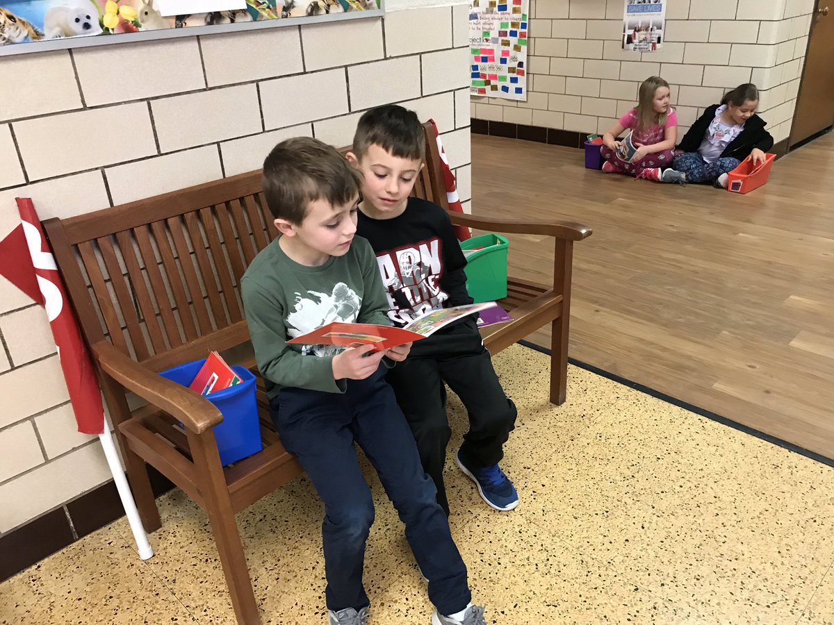 BCSDKidder's tweet photo. Mrs. Genco’s class decided to choose places outside the classroom to read today after book shopping for new stories! The kids were so excited to find a new spot to sit & read! #BrunswickPRIDE #KidderPRIDE #LeadWithLiteracy #HelloLit https://t.co/fROSIbkAr0