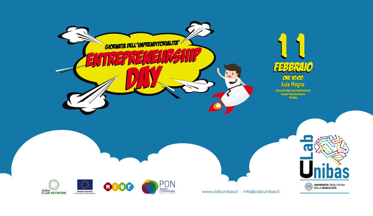 il #clabunibas lancia la prima GIORNATA DELL'IMPRENDITORIALITA' 
Appuntamento l'11 febbraio a #potenza presso l' @UniBasilicata