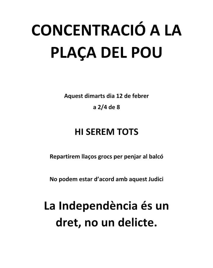JxAltafulla's tweet photo. 🎗Concentració #Altafulla a la Plaça del Pou. Dimarts 12 de febrer. La independència és un dret no un delicte #JuntsPerAltafulla https://t.co/pfS7TzNsS8