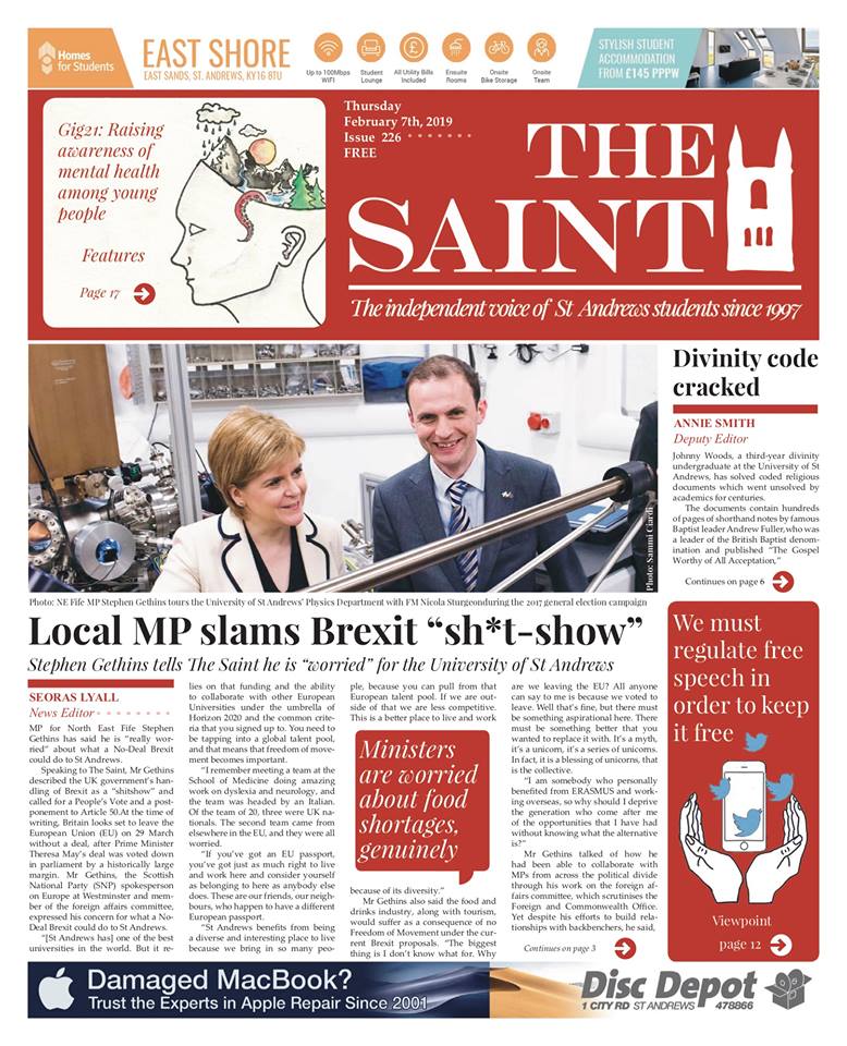thesaintonline's tweet image. The first edition of The Saint this semester is out tomorrow! Make sure you pick up a copy of issue 226 from either the Union, the Library or the North Haugh!