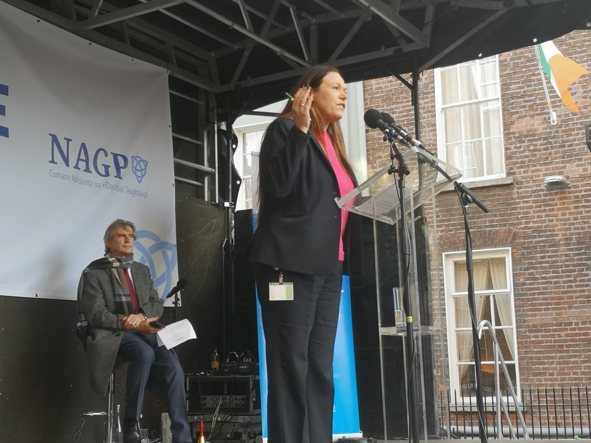 loreillysf's tweet photo. Today I addressed the #GPProtest outside Leinster House The message to the Minister is clear Resource general practice &amp; do it now! https://t.co/o9tREPASfY
