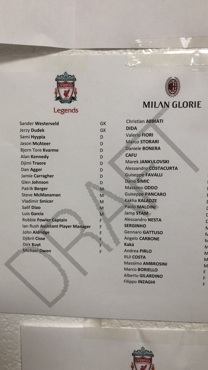 Realaldo474's tweet photo. Team for the upcoming (leg ends)game v AC Milan!!for the LFC foundation 👍👍 https://t.co/Xb2kU29AXs