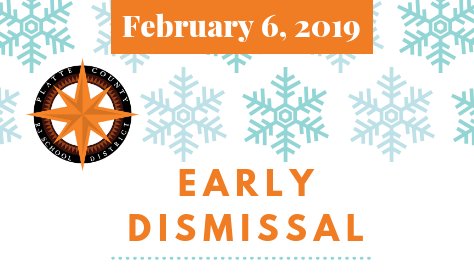 Schools will close 1-hour early today, 2/6/19, due to deteriorating weather. Y Club will remain open for regular hours. All evening activities hosted at PCR-3 have been cancelled. We appreciate your patience as our drivers work to safely transport students home. Be safe, Pirates!