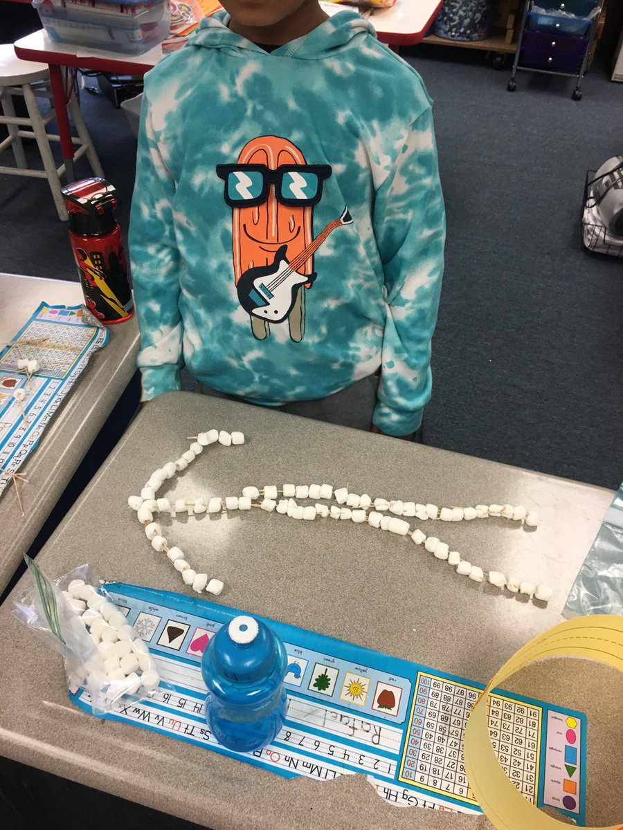 HevenerMarjorie's tweet photo. Today is day 💯. On our way to 💯 we learned 50 is  half.  Today counting out 50 toothpicks and 100 miniature marshmallows we created a 💯 day creation. https://t.co/l0rQguODFS