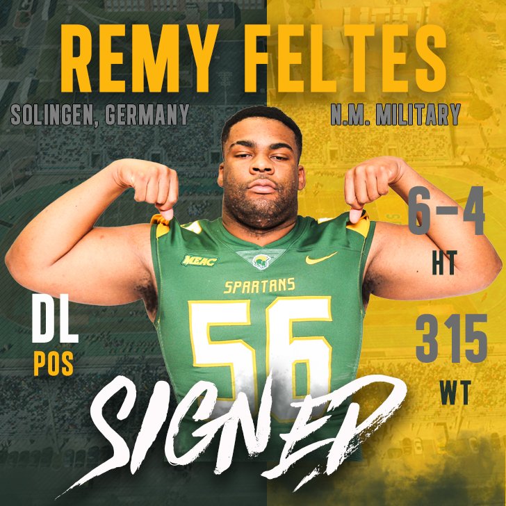 NSUSpartans's tweet photo. Welcome Remy Feltes to the @NSU_FB family! A DL from New Mexico Military Institute who is originally from Germany. #NSD19 #StandUp19 #Behold #NorfolkState https://t.co/Wkb3az4A8R