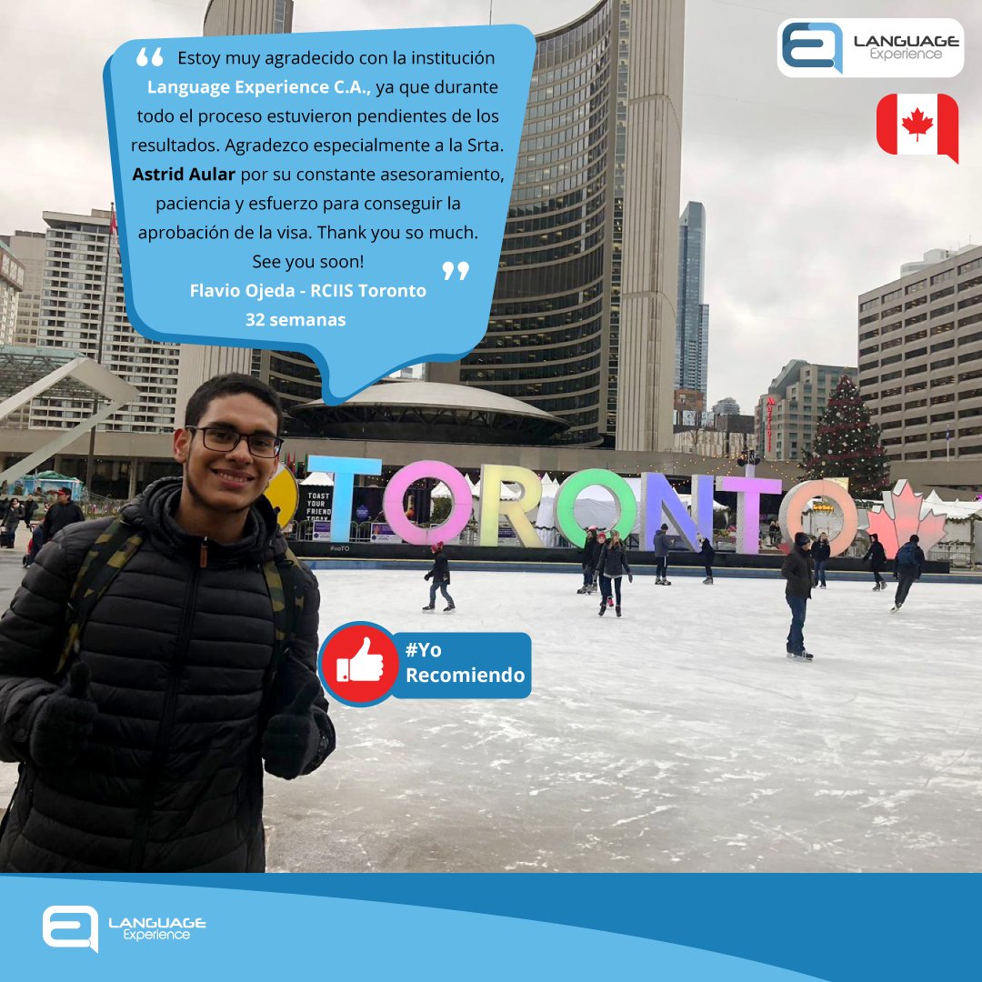 languagexp's tweet image. Porque para nosotros la prioridad siempre es la satisfacción del cliente, agradecemos las palabras de Flavio Ojeda quien vino a estudiar #ingles 8 meses en #Toronto 
Website: experienciaidiomas.com
Pide tu presupuesto en: info@experienciaidiomas.com