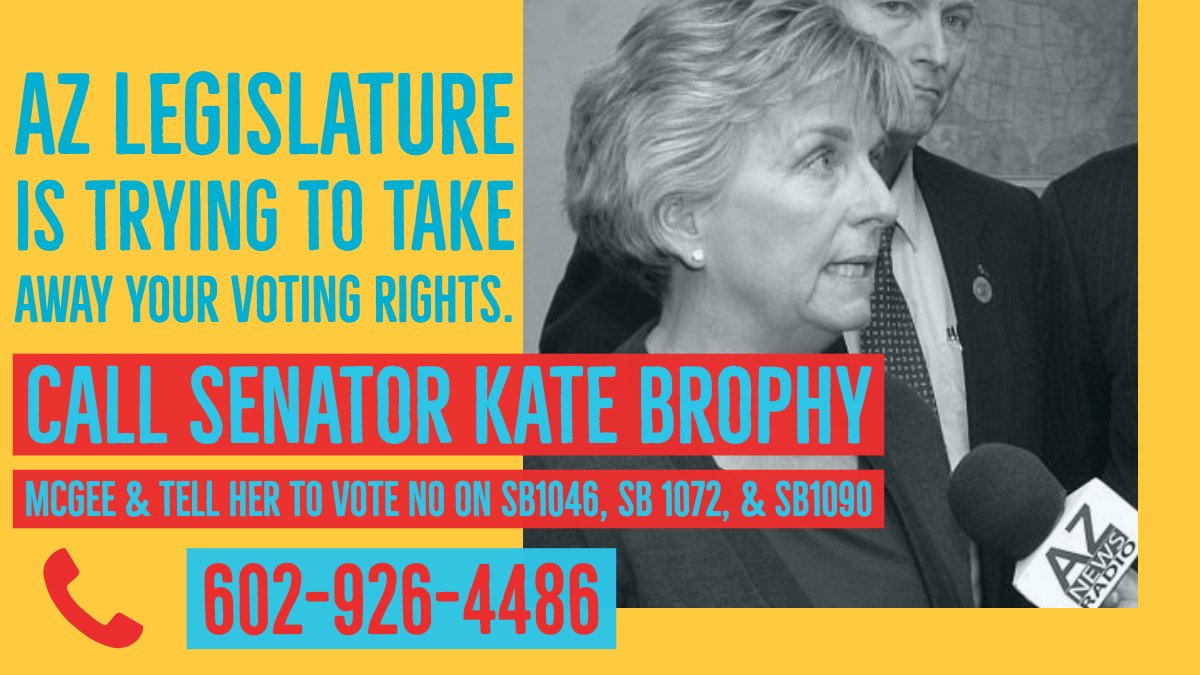AZLD4Dems's tweet photo. #LD28 our voting rights are under attack. Call @KateMcGeeAZ and tell her to vote NO on #SB1046, #SB1072, & #SB1090 https://t.co/cZHUxjTLvh