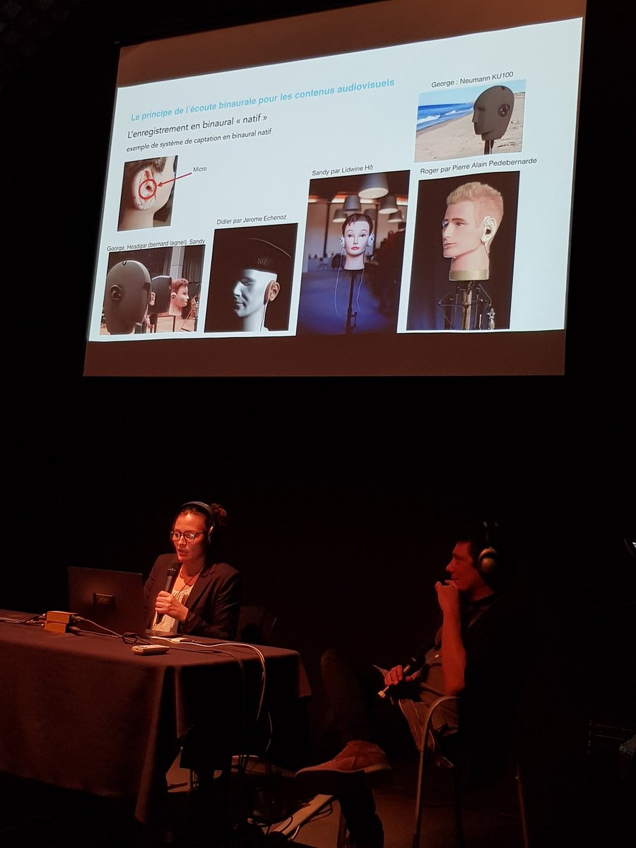 storygraphes's tweet image. Natif ou de synthèse ? Le son binaural natif peut être capté en live, à l&apos;aide de &quot;têtes&quot; qui portent à chaque oreille un micro, pour capter un environnement sonore en live 🎧 @LidwineHo #storycode