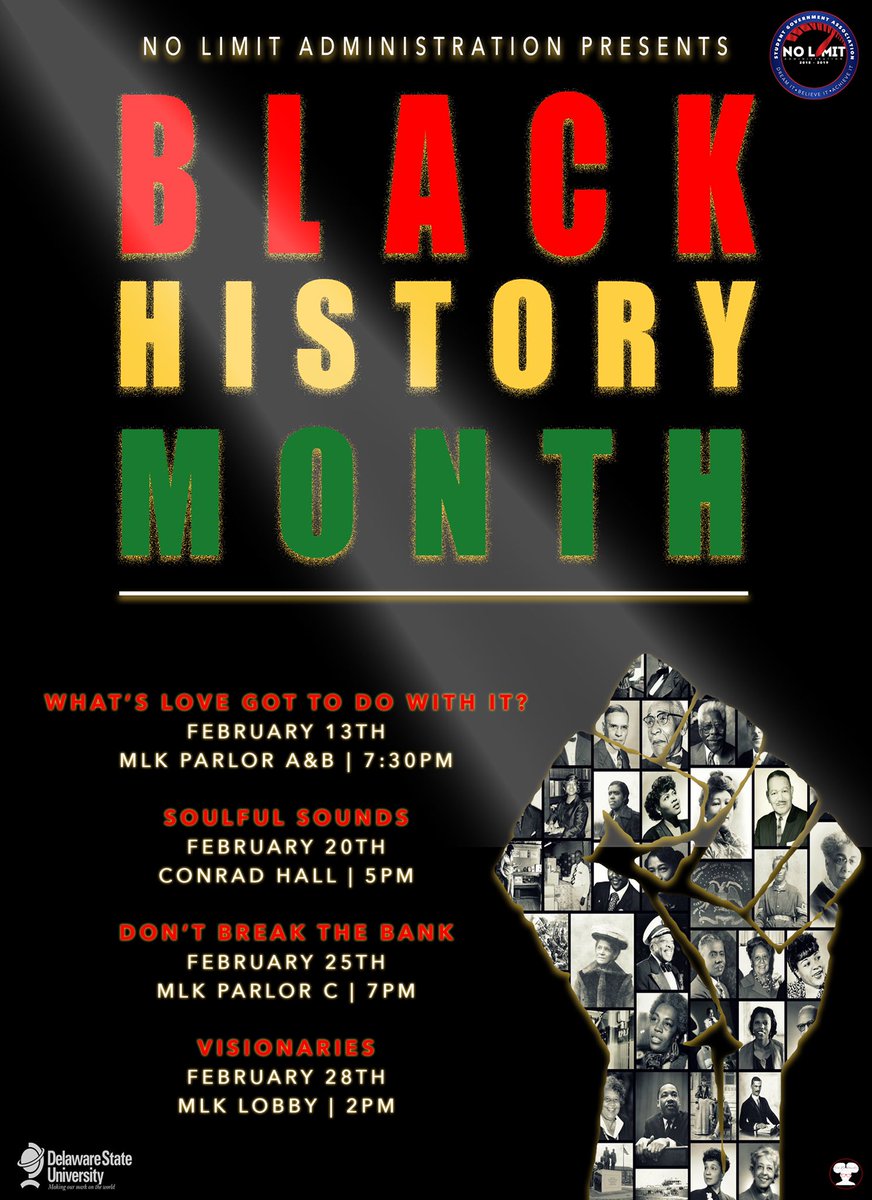 integritydsusga's tweet photo. In light of Black History Month✊🏾, No Limit Administration presents a month full of exciting Black History Events; Starting Feb 15th ❗️ with What’s Love got to Do with it ?Let’s come together and make DSU great again.
#DSU19 #DSU20 #DSU21 #DSU22🔵🔴 https://t.co/cVrejoqkfG
