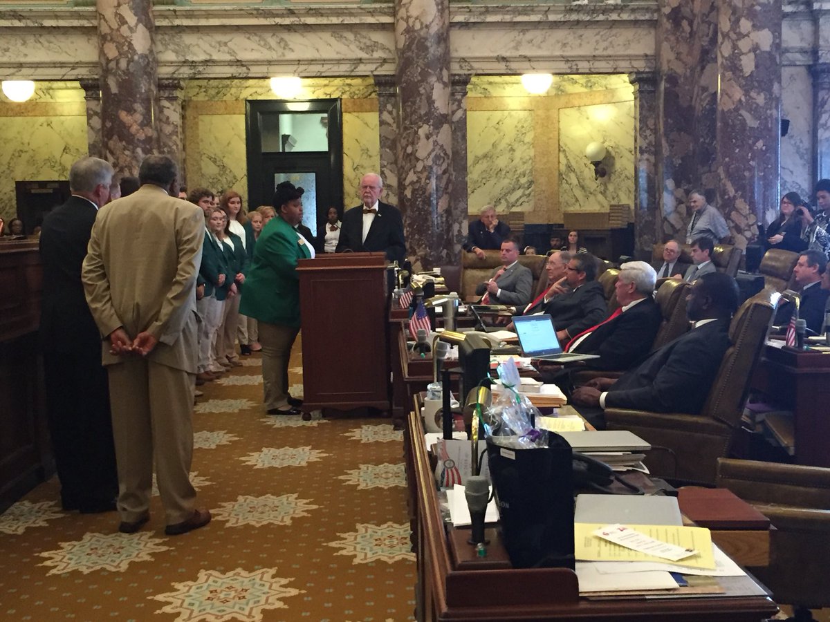 Mississippi 4-H State President Jaylin Smith addresses the State Senate this morning in the Capitol. She shared the important role of youth development through Extension &amp; the future of our world. Standing ovation. Great job, Madam President. #MSUext