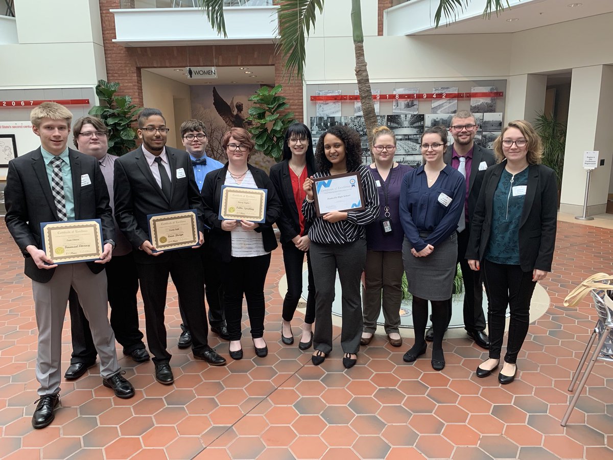 RushvilleHigh's tweet photo. Group picture from the JAG CDC! 
1st place- chapter brochure 
2nd place- chapter commercial 
2nd place- Tristin Fulk, cover design 
1st place- Evan Elmore, financial literacy 
3rd place- Kinsey Taylor, public speaking 
Evan Elmore and Mrs. Budka will be going to State in March! https://t.co/B42JWNhpKJ