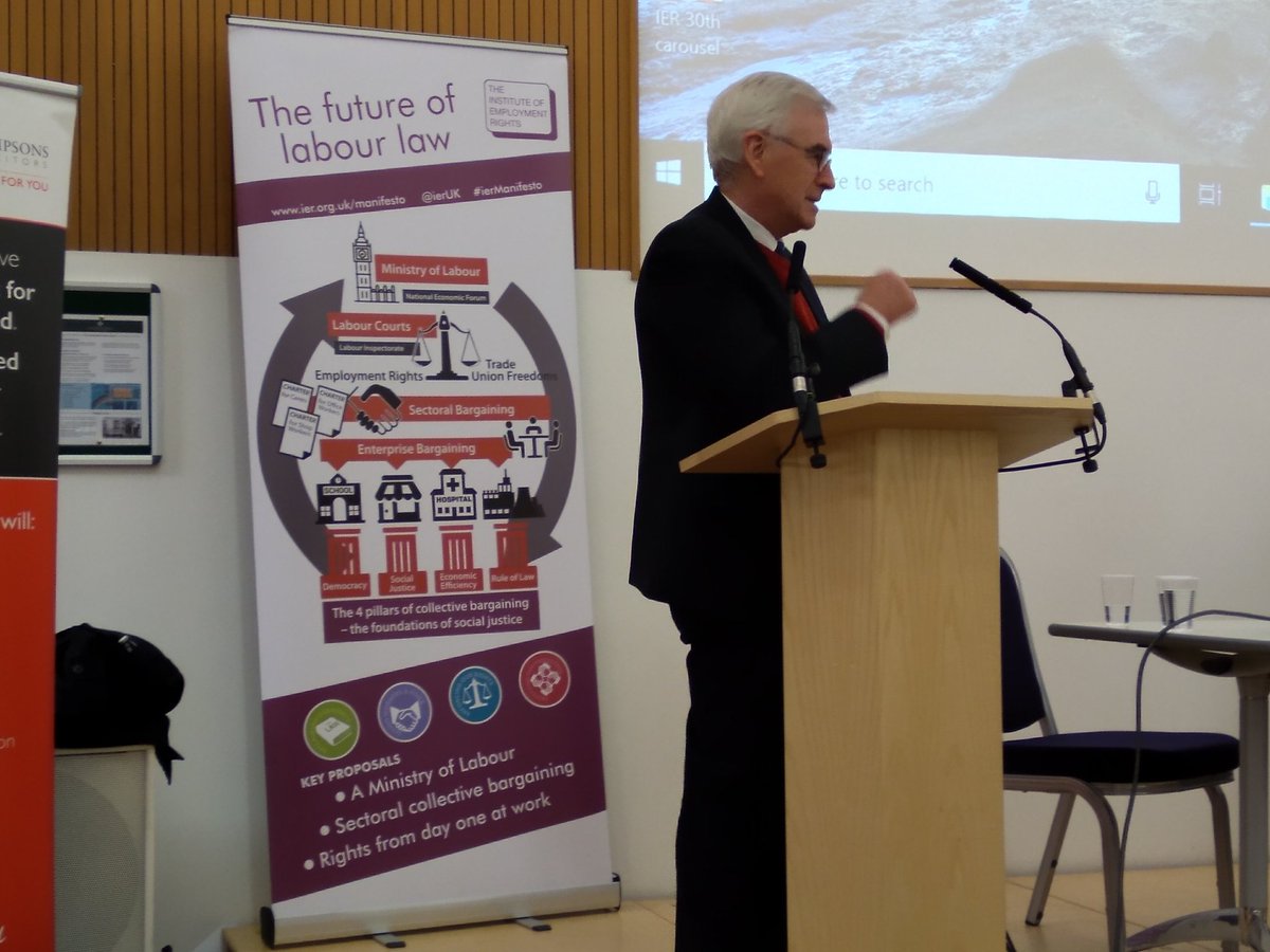UniteCommCam's tweet photo. The chancellor in waiting @johnmcdonnellMP addressing the @IERUK 30th anniversary event, talking about what will happen under a Labour government
* Ministry of Labour 👏
* Sectoral collective bargaining 👏
* Rights from day one at work 👏
Let's have a #GeneralElectionNow https://t.co/BlMXiEdySn