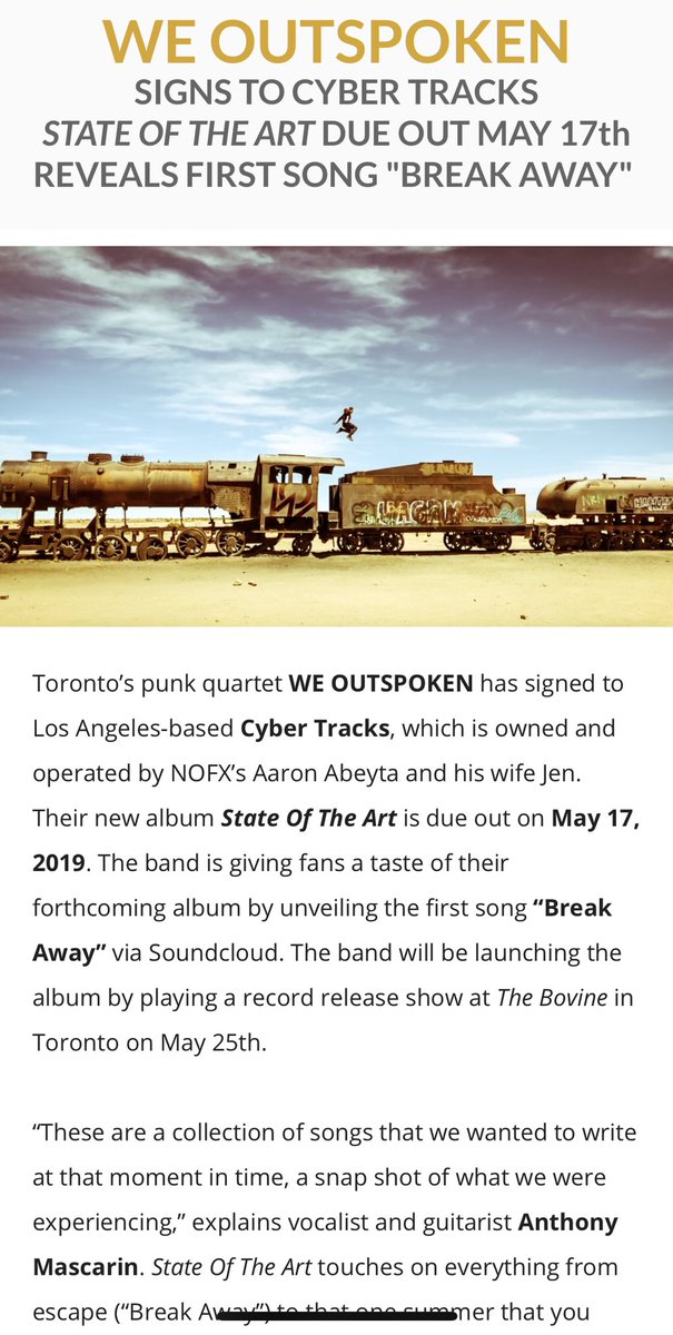 weoutspoken's tweet image. We have happily signed to @CyberTracks 😍😀🎸🙏👊for our new record State of the Art! Read the full article here: mailchi.mp/nightowlpr/we-…
