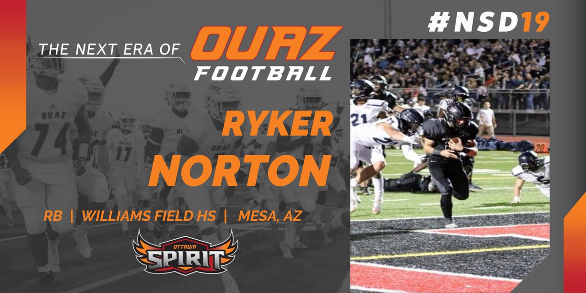 OUAZFootball's tweet photo. “Elusive back who is tough to tackle in the open field yet still able to get the tough yards when needed. Remarkable character and is fired up to be continuing his education while playing in his home state!” - Coach Robinson, Wide Receivers #FangsOut19 #WeAreOUAZ https://t.co/OGqnvi7Lbq
