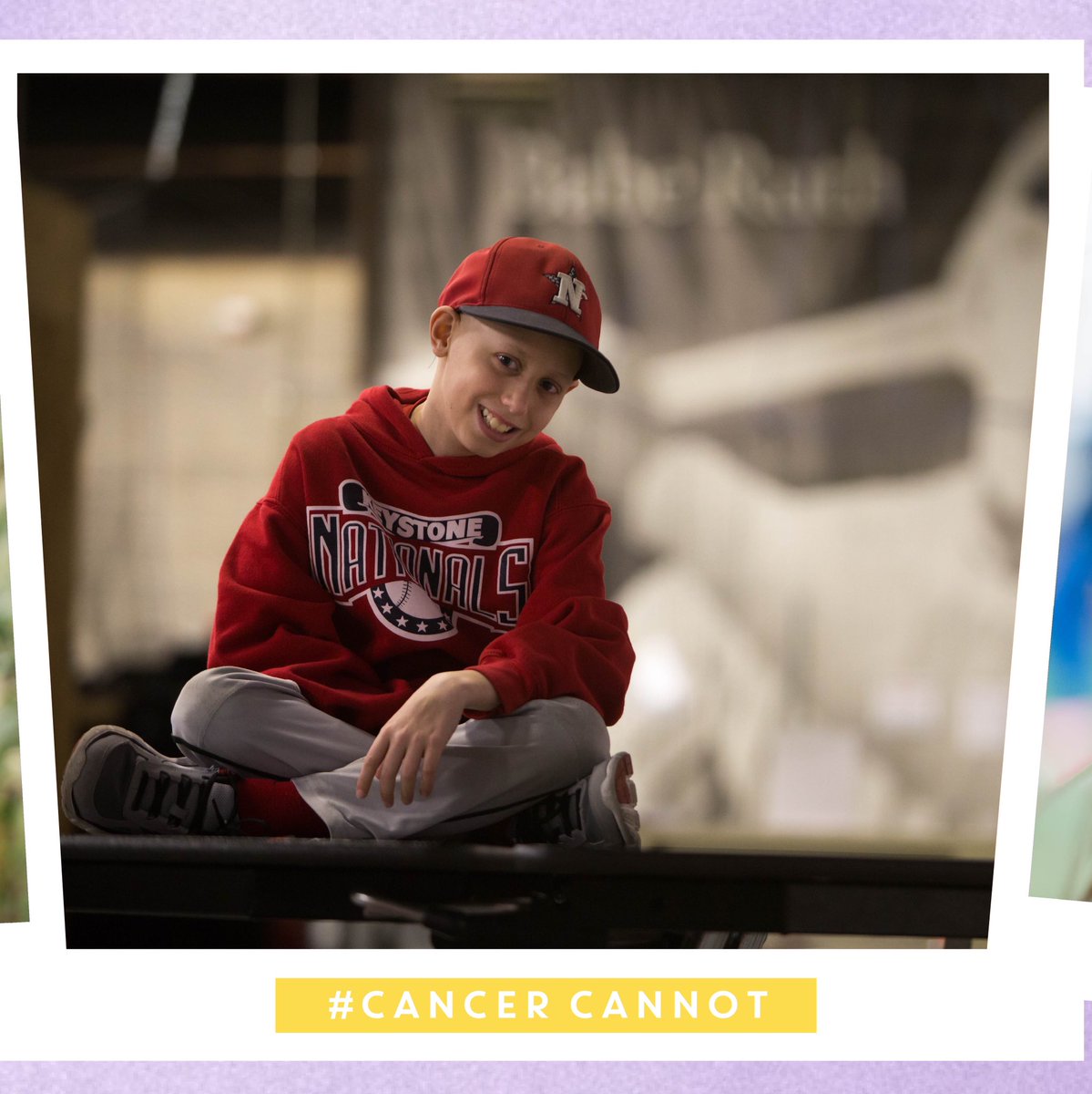 THON's tweet image. #CancerCannot keep Colby from his love of baseball.