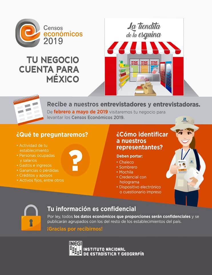 La información de los #CensosEconómicos2019 será muy importante para tu negocio y para el país. ¡Apoya al #INEGI con tus respuestas!#TuNegocioCuentaParaMéxico bit.ly/2RbFxuV