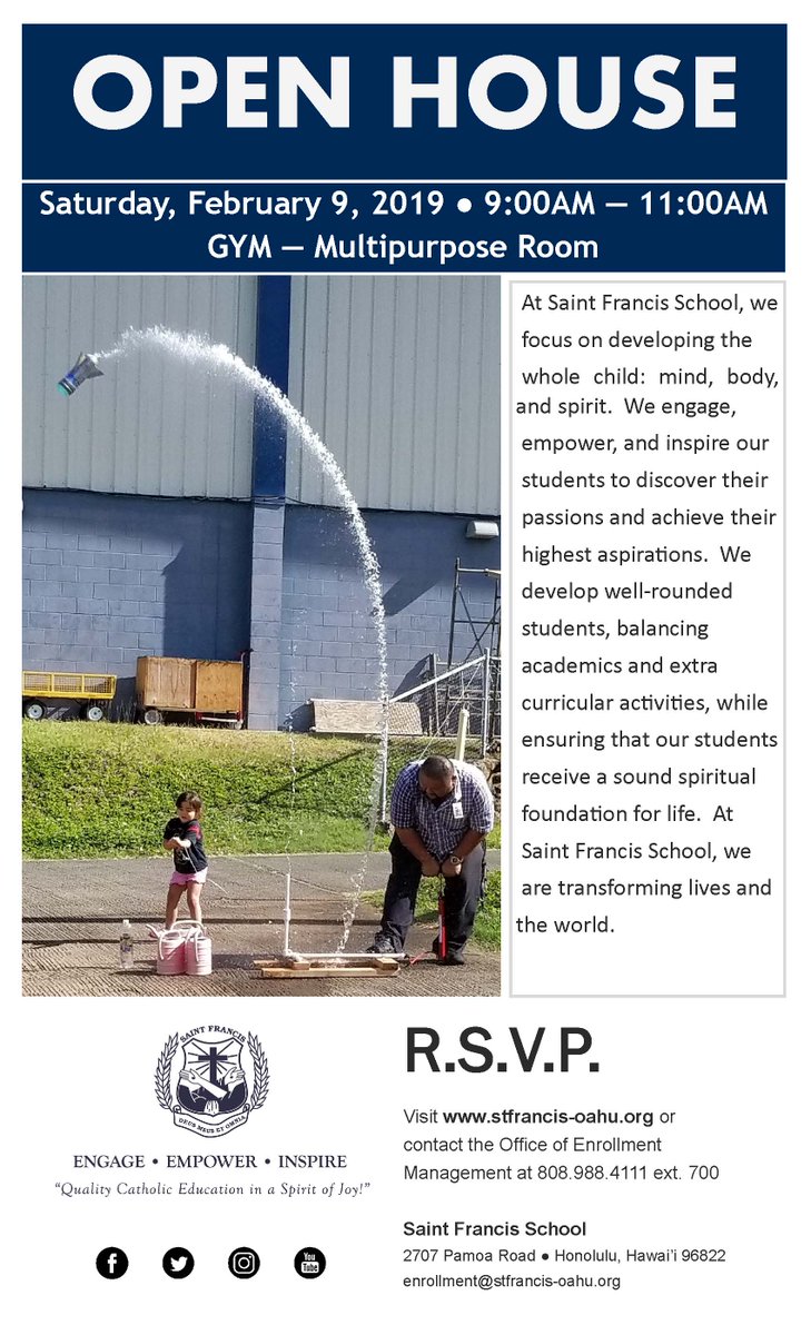SaintFrancisHNL's tweet photo. Preschool to 6th Grade Open House! Explore our classrooms and talk to our awesome teachers! #StepUp @SaintFrancisHNL #schoolopenhouses #middleschool #preschool #sfspride https://t.co/jkR1xTK83z