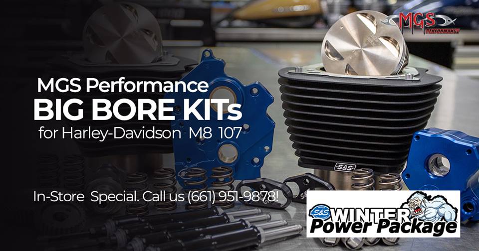 RodiStateStreet's tweet photo. MGS In-Store Weekend Special! S&S Big Bore Performance Kit for 2017-'19 Harley Davidson M8 107 Touring Models Installed for only $1595.00. In-stock and ready for install! Call us today 661-951-9878 #mgsperformance #mgscustombikes #mgscaferacerbuild — at MGS Performance. https://t.co/r8mrQV8rLC