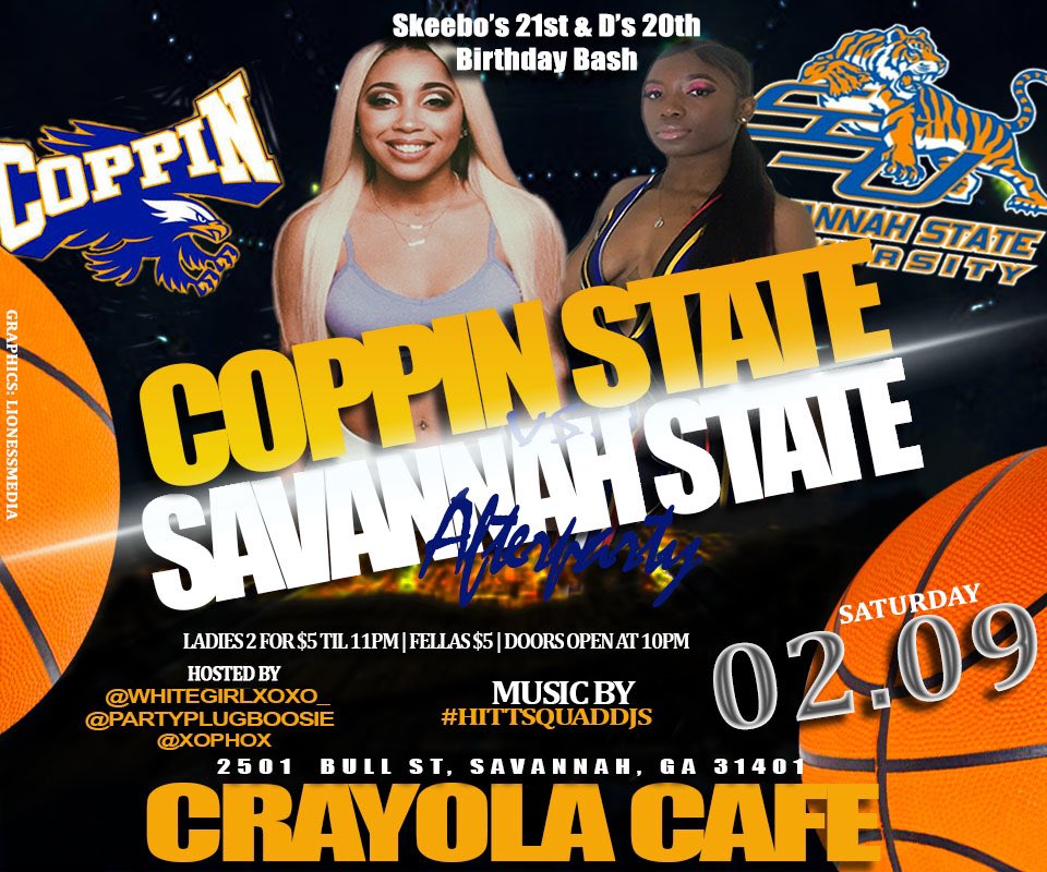 DJ_AROD's tweet image. Skeebo’s 21St &amp;amp; D’s 20Th 
Birthday Bash | 
Basketball Game After Party
This Sat #Feb9th 
@ CRAYOLA CAFE
Ladies 2 for $5 til 11pm
Fellas $5 
Doors open @ 10pm 
Music by @DJ_LOWLYFE912 🔥
 #Hittsquaddjs 🔥
#ssu22 #ssu21 #ssu20 #ssu19 #ssu