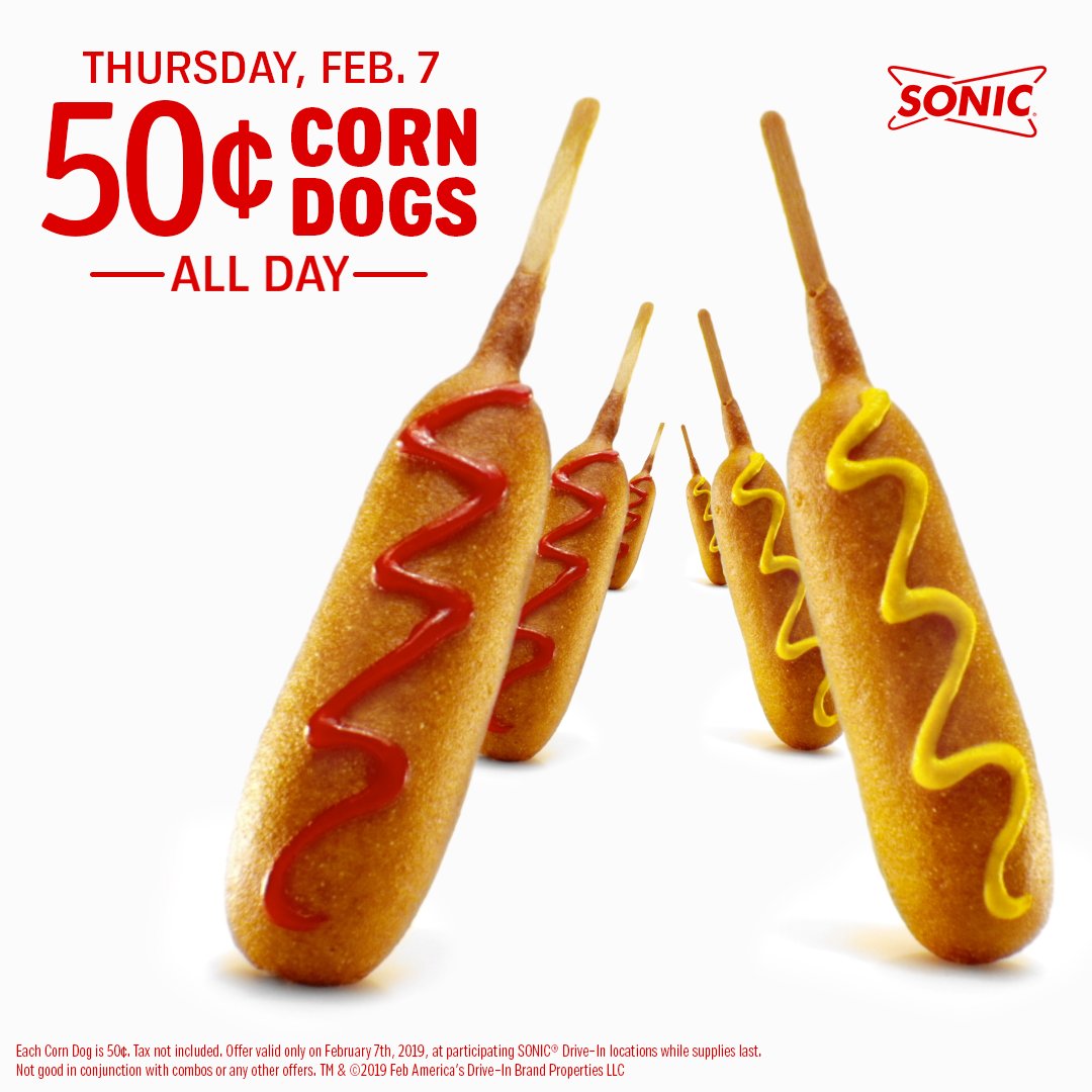 Sonic DriveIn on Twitter "TODAY IS 50¢ CORN DOG DAY! Now let’s all