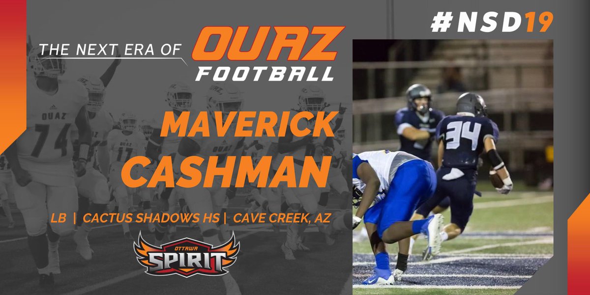 OUAZFootball's tweet photo. “Mav unfortunately had a knee injury cutting short his senior year and causing him to fall under the radar a bit. I really believe we got a steal of a player with potential to contribute early in his career.” -Coach Bethea, Defensive Coordinator #FangsOut19 #WeAreOUAZ https://t.co/AL6AmH5z4p
