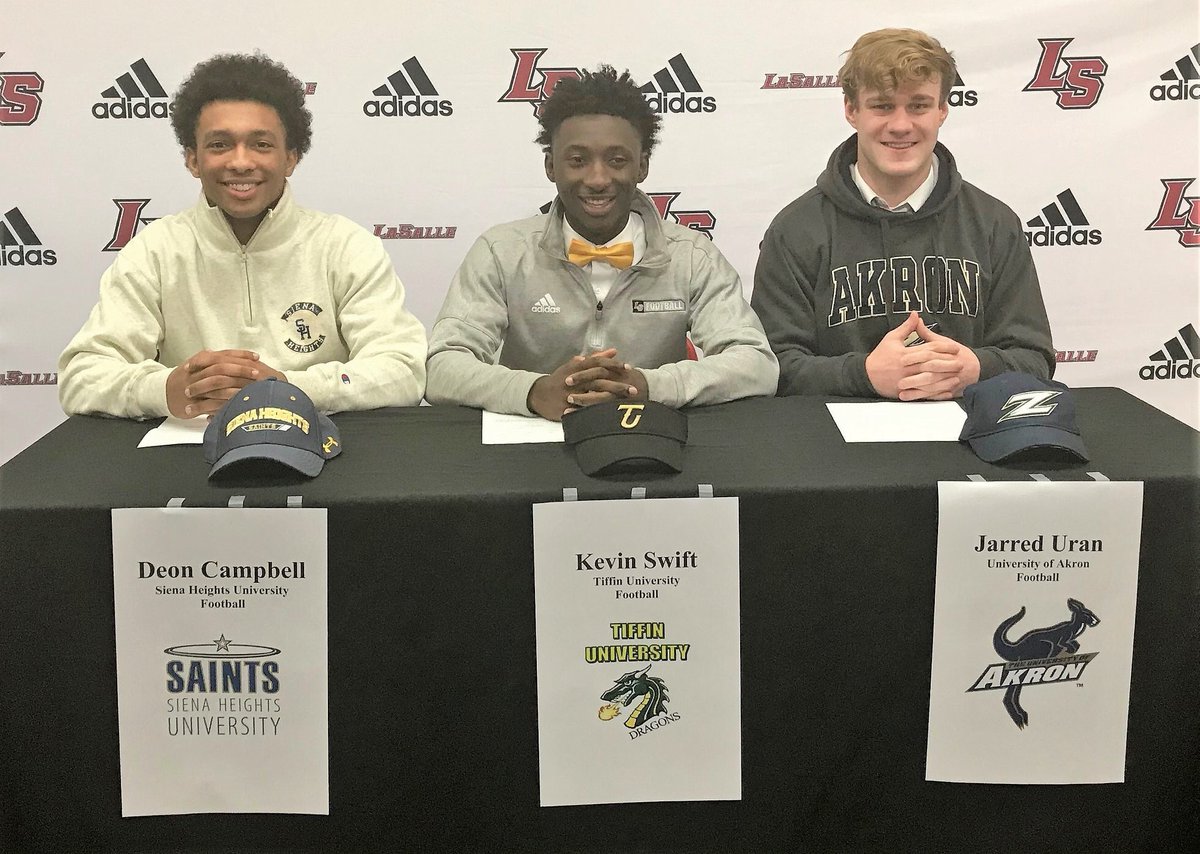 Congratulations to our 3 student athletes who signed their letter of intent today!

@smoke_d23c ➡️ @SienaHeightsFB
#GoSaints💫

@KevinSwift_Jr ➡️ @TiffinUFB
#BringTheFire

@jarreduran__ ➡️ @ZipsFB
#ROOCREW19 

Thank you!
#PowerOfOne ➡️ #LeaveNoDoubt ➡️ #STATEment17 ➡️ #Attack18