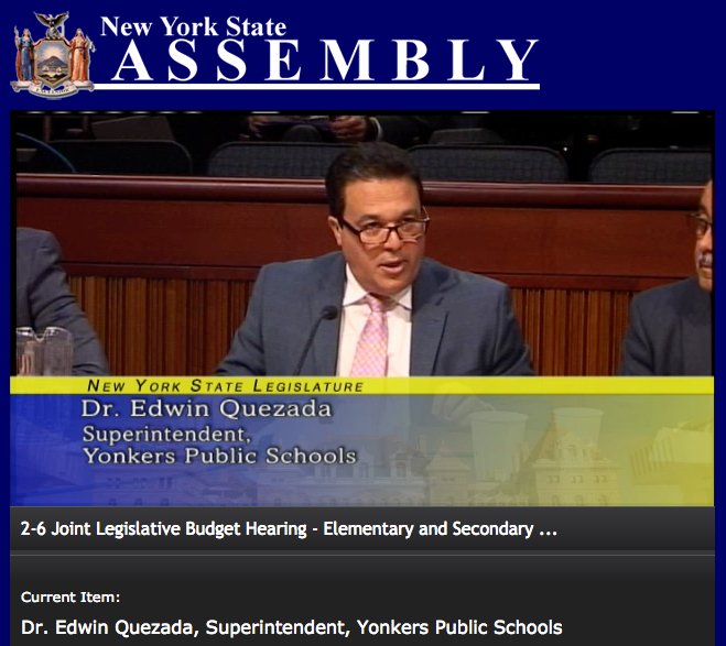 YonkersSchools's tweet image. #Yonkers Superintendent of Schools @quezada1229 logically, methodically making the case for #Yonkers students before the Joint Legislative Committees in the state capital just moments ago. #YonkersKidsMatter Our young people are #worthit!