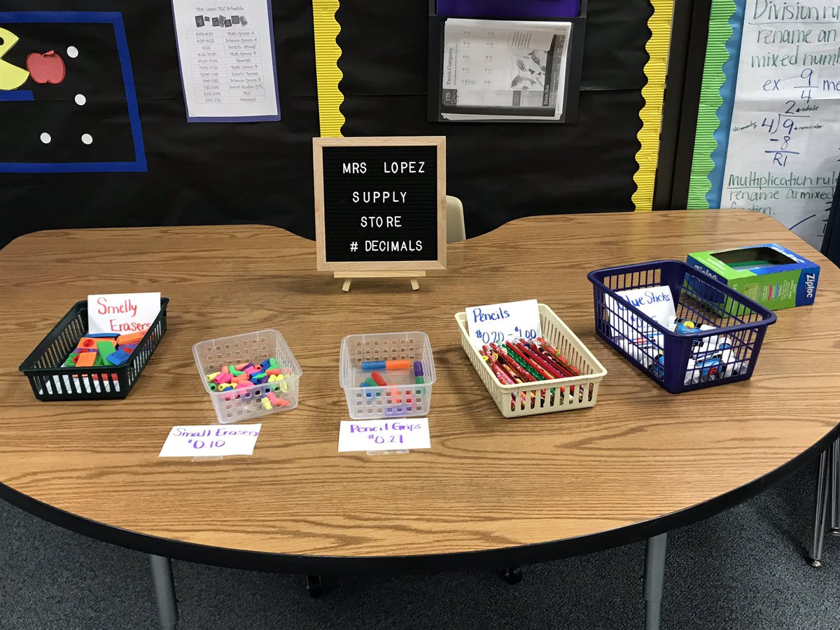 MrsLopez4th's tweet photo. Mrs. Lopez supply store is OPEN! Students were engaged purchasing their materials for class with Boone bucks while working on adding and subtracting decimals! @boonelementary @HolmesBooneAP @MrsPopeBooneEle https://t.co/x8hDMpB41z