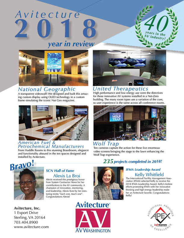 Avitecture's tweet image. 2018 was an amazing year, filled with amazing opportunity. 
It also marks Avitecture&apos;s 40th year in the AV industry!
Check out our 2018 Year in Review, highlighting some of our favorite projects and people.